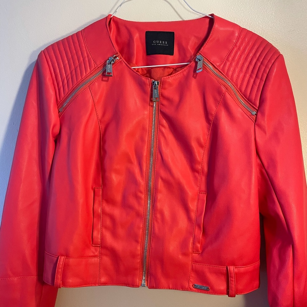 GUESS Faux Leather Jacket (Red - Size M)